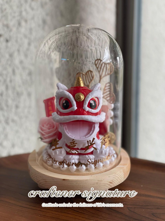 Prosperous Lion Dance Glass Dome Ornament