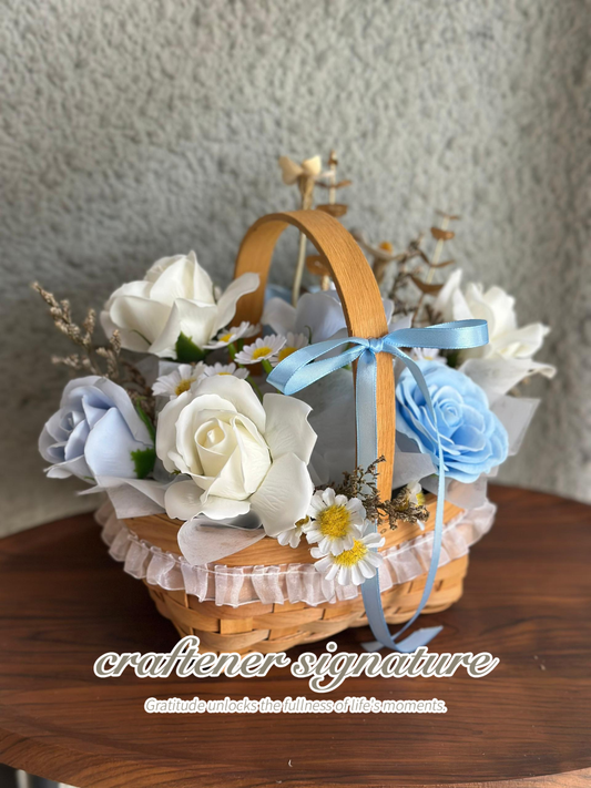 Blue White Soap Flowers Basket