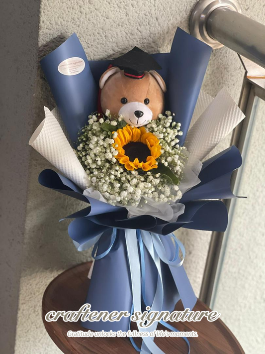 Sunny Graduation Bear Sunflower Bouquet