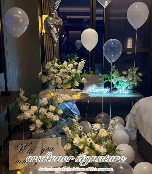 Marry Me White Fresh Flora Balloon Setup