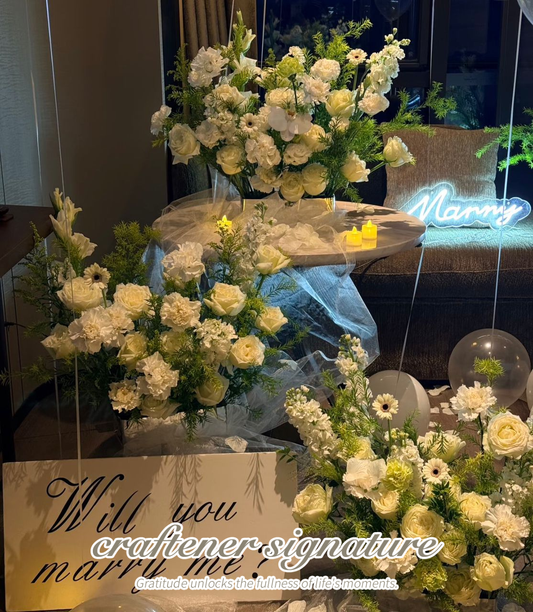 Marry Me White Fresh Flora Balloon Setup