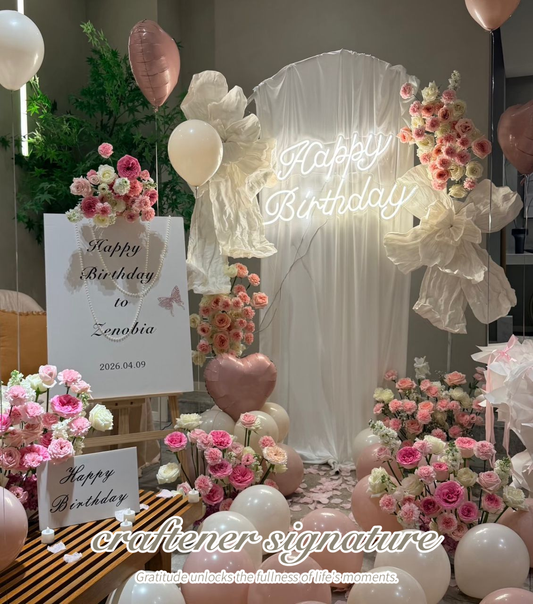 Pink Kitty Birthday Flora & Balloon Setup