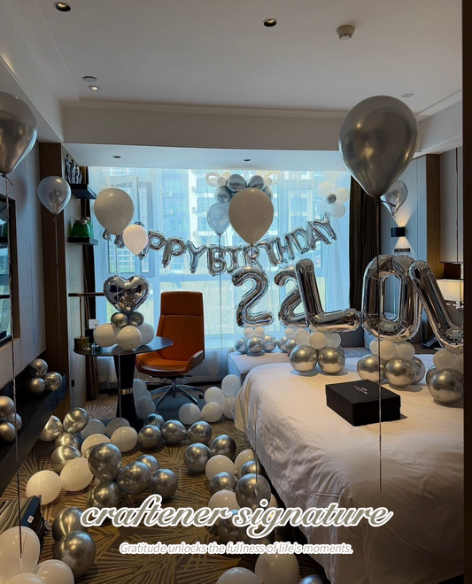 Silver Birthday Room Setup
