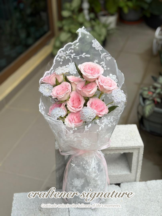 Craftener Signature Pink Rose & Lace Bouquet