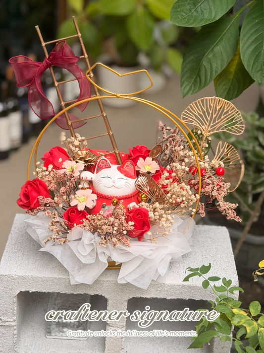 Lucky Fortune Cat Soap Flower Gift Arrangement