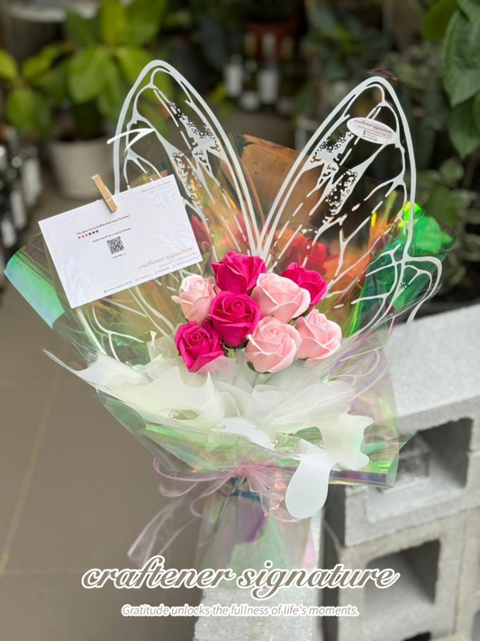 Craftener Signature Pink Rose Butterfly Bouquet