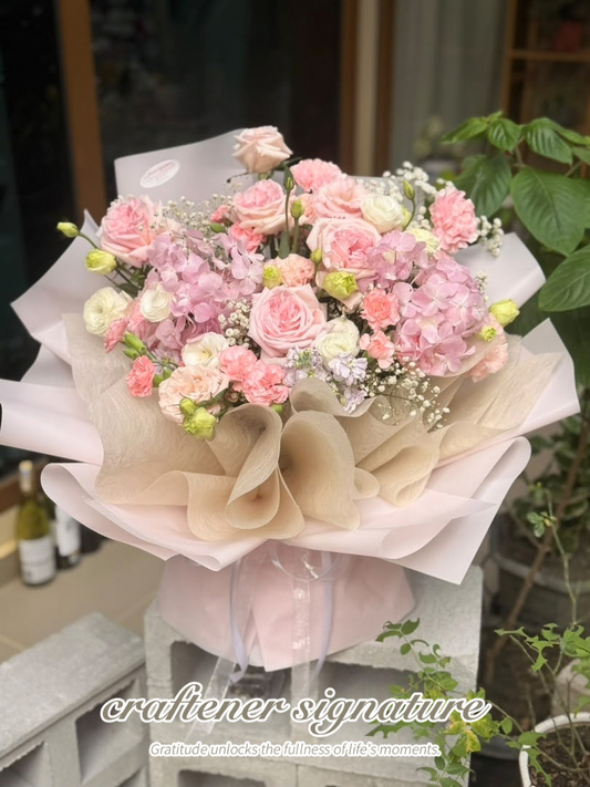 Craftener Signature Blush Pink Hydrangea & Rose Bouquet
