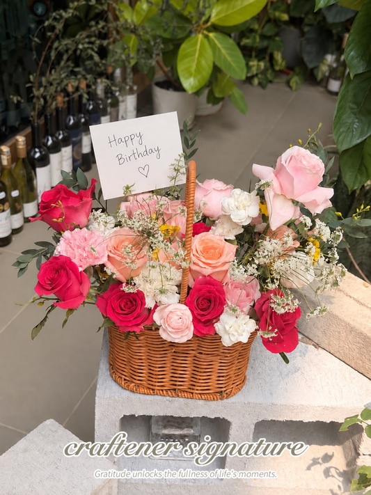 Craftener Signature Pastel Pink Rose Basket Arrangement