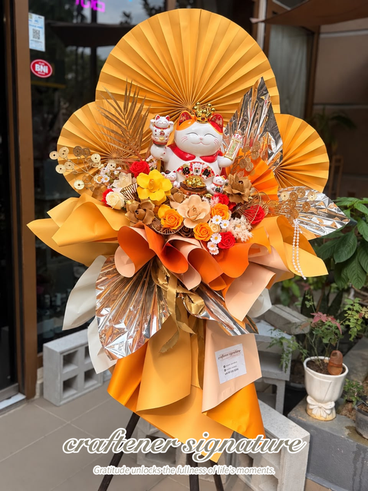 Craftener Signature Golden Prosperity Lucky Cat Floral Stand