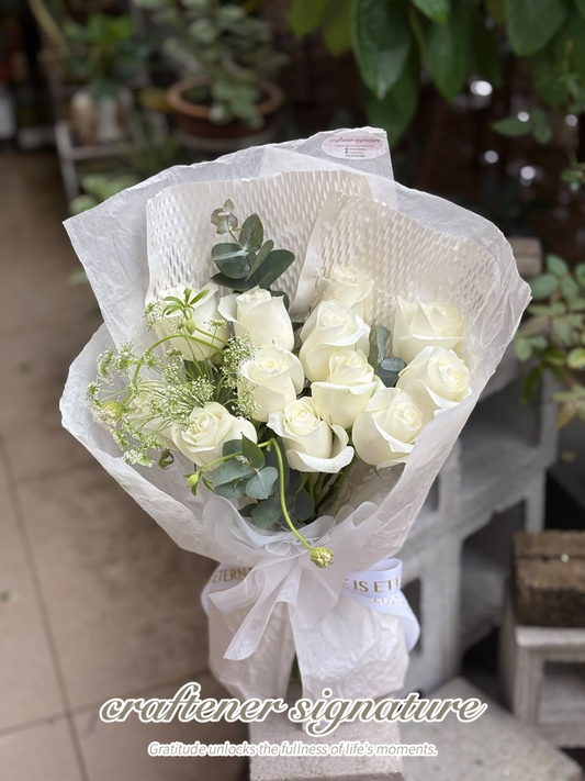 Craftener Signature Classic White Rose Hand Bouquet (12)