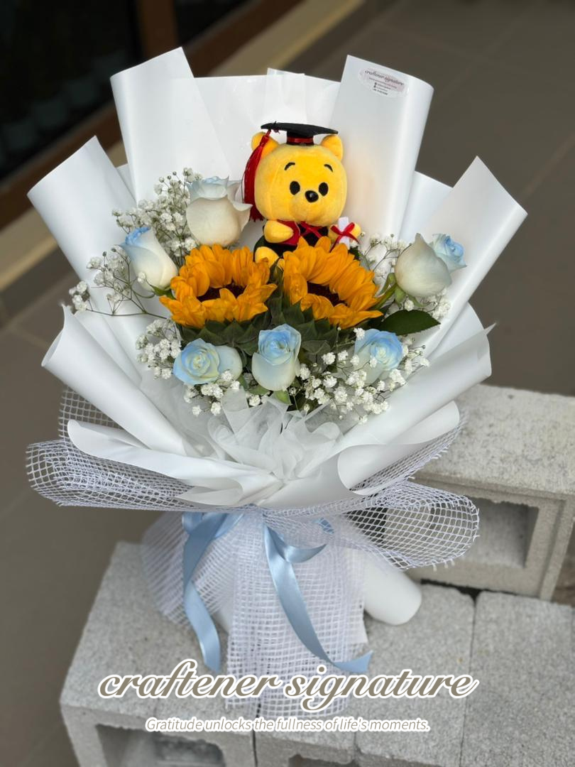 Craftener Signature Pure Joy Sunflower Graduation Bouquet White
