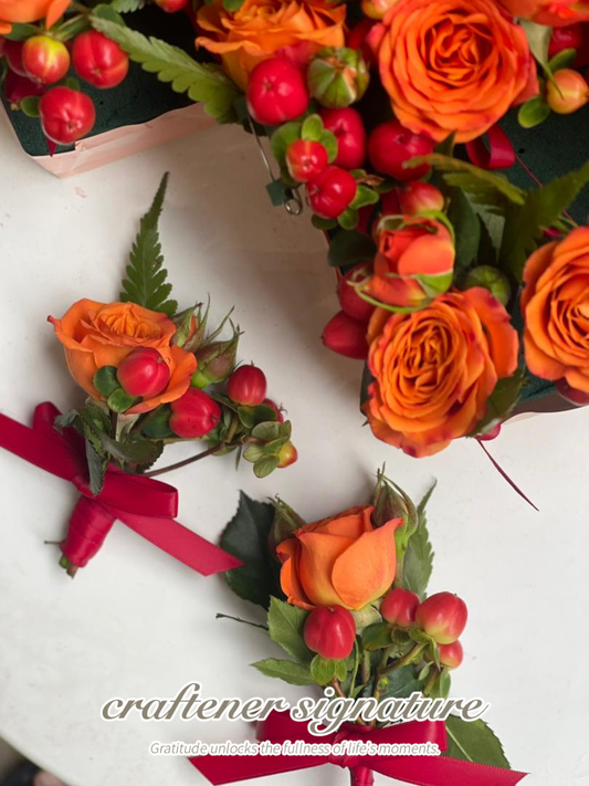 Orange Rose Boutonniere - 10pcs