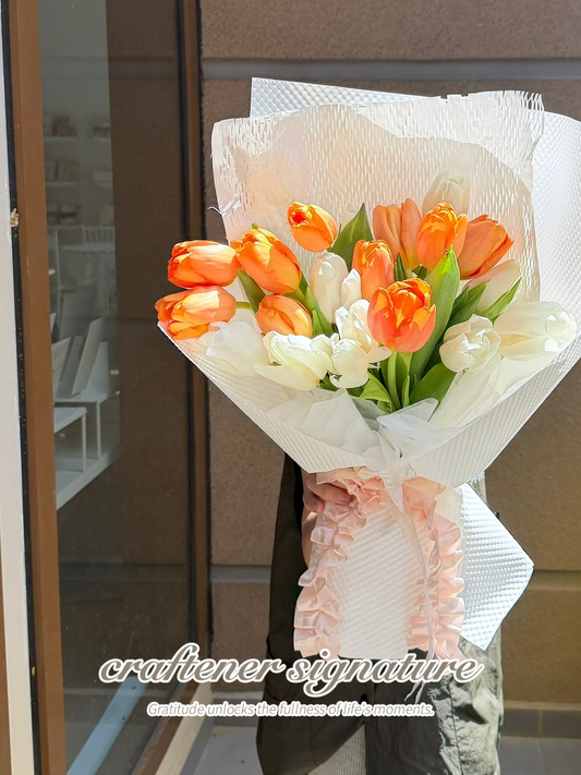 Orange & White Tulip Bouquet