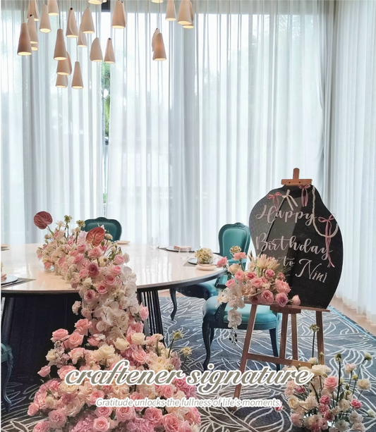 Elegant Floral Birthday Decoration Set with Wooden Easel & Chalkboard Sign