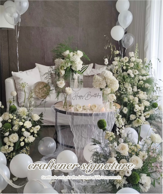 Luxury Fresh White Floral Event Decoration Set with Balloon Accents