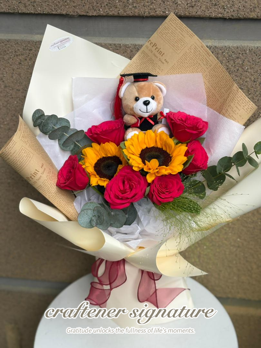 Graduation Sunflower Teddy Bouquet