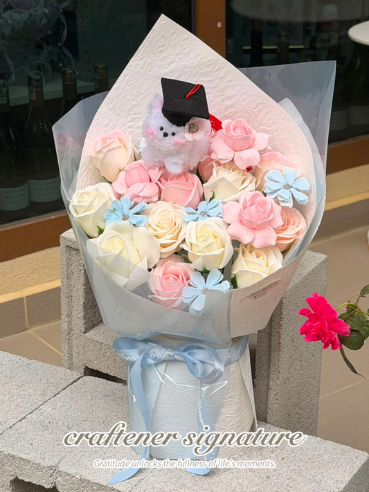 Graduation Teddy Soap Flower Bouquet