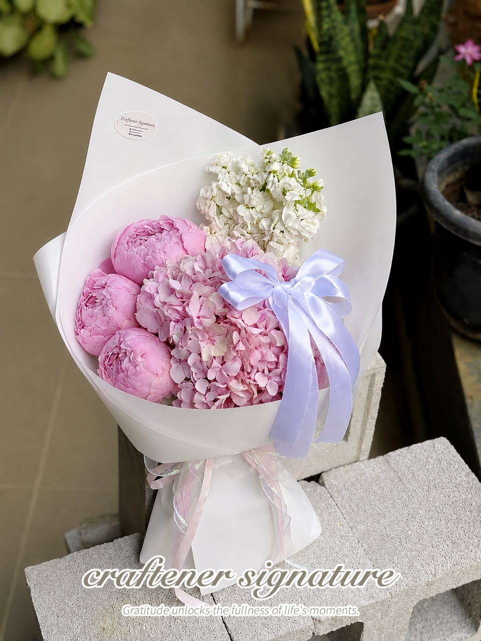 Craftener Signature Blush Elegance Hydrangea & Peony Bouquet