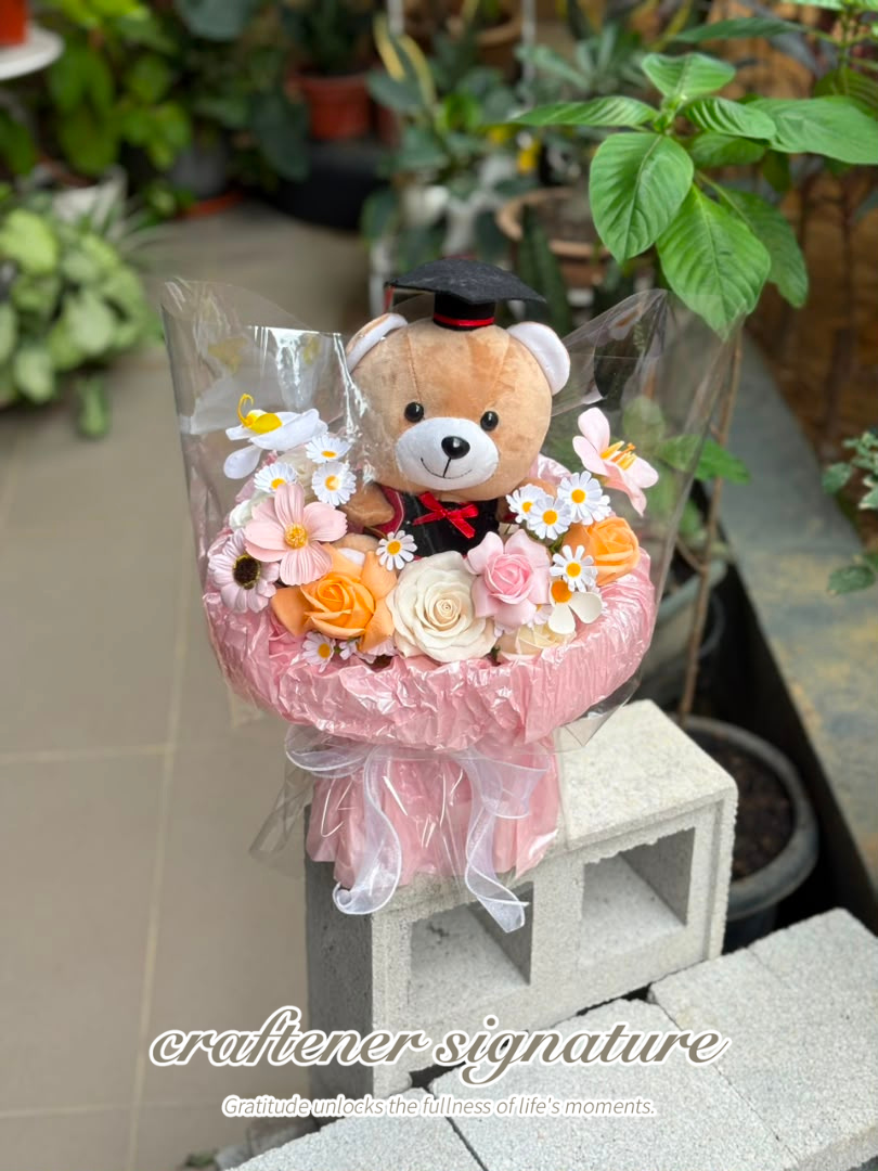 Craftener Signature Graduation Teddy Soap Flower Bouquet