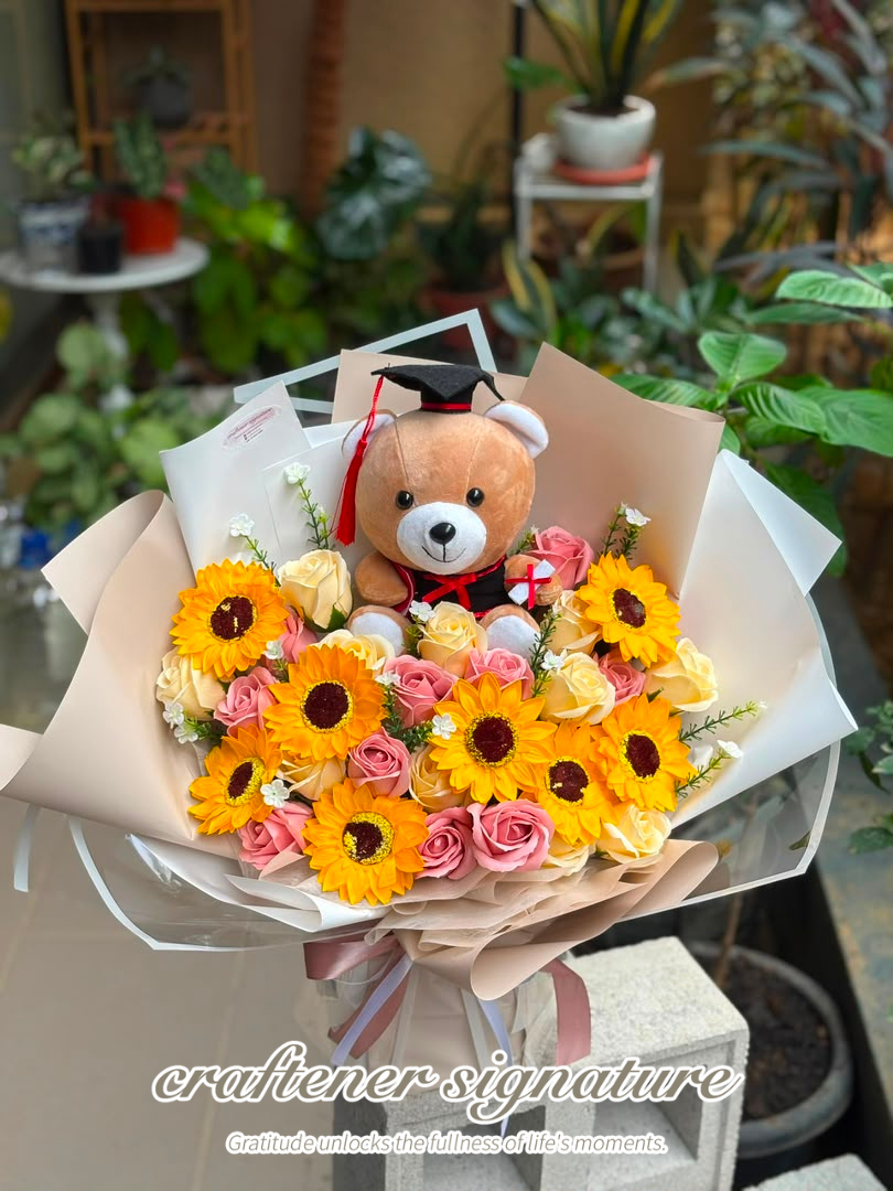 Craftener Signature Graduation Bear Soap Sunflower Bouquet 🎓🌻