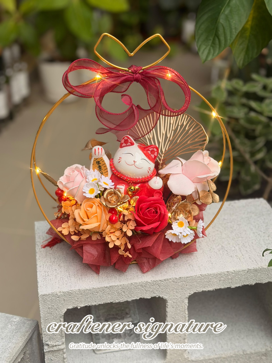 Lucky Cat Prosperity Floral Gift