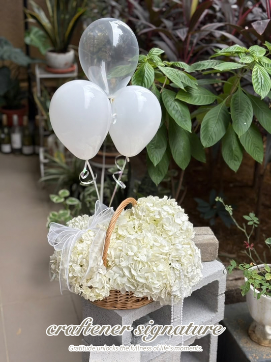 Craftener Signature White Hydrangea Balloon Basket